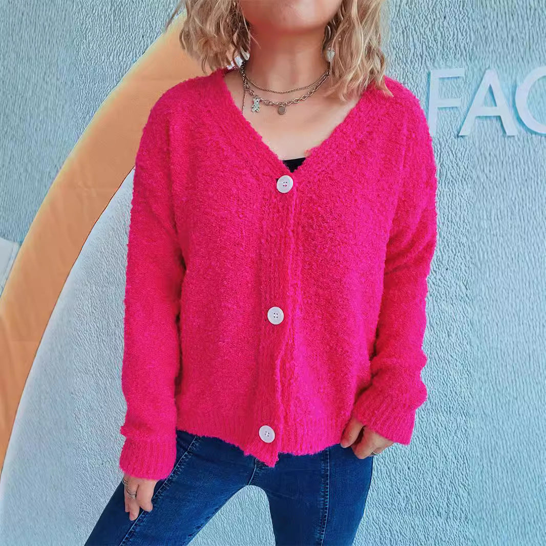Damen kuschelige Strickjacke mit Knopfdetails und lässigem Schnitt EB