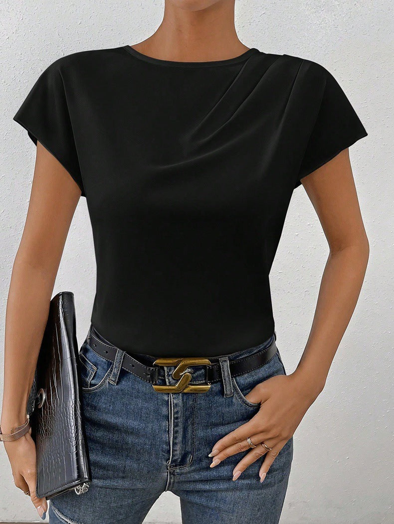 Damen Elegantes Kurzarm-Top mit modernem Schnitt und fließendem Stoff EB
