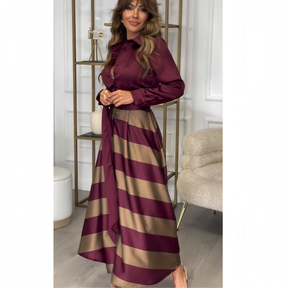 Damen Elegantes Blusenrock-Ensemble mit seitlichem Bindegürtel EB