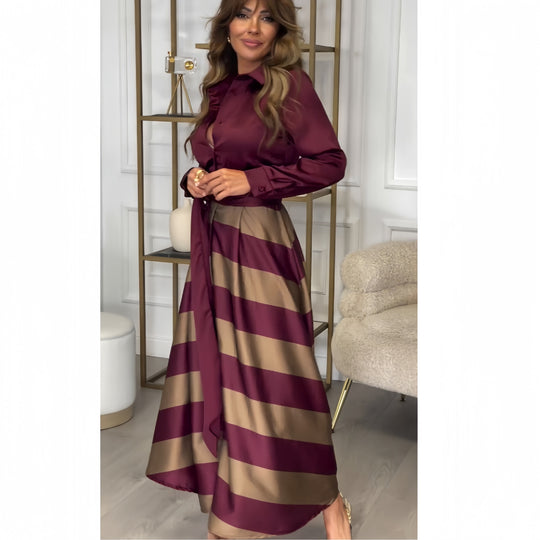 Damen Elegantes Blusenrock-Ensemble mit seitlichem Bindegürtel EB