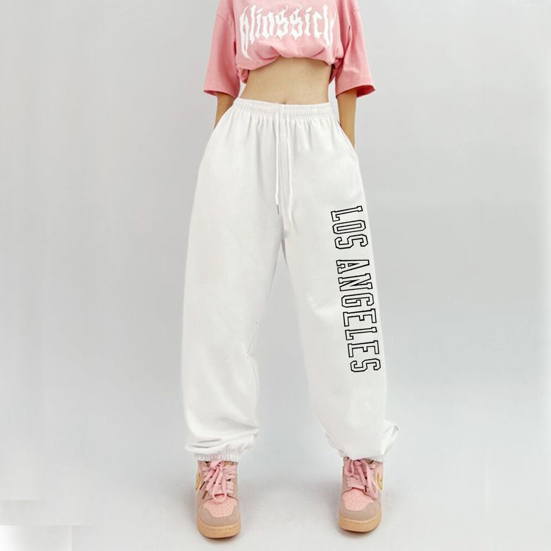 Damen nan weiche Highwaist-Sweatpants mit seitlichem New York-Print, elastischem Bund und Kordel EB
