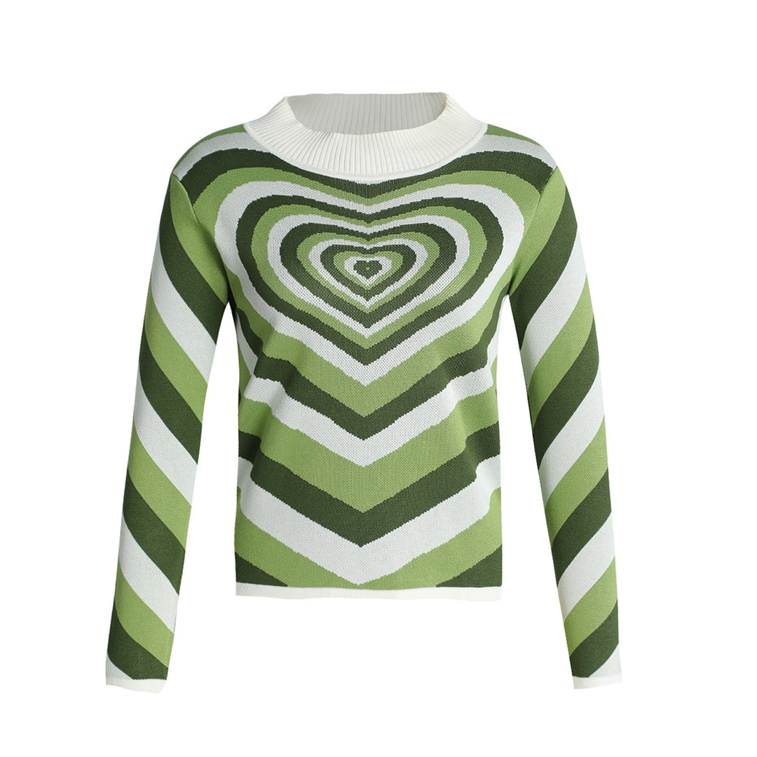 Damen Strickpullover mit herzförmigem Muster und hohem Kragen EB