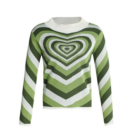 Damen Strickpullover mit herzförmigem Muster und hohem Kragen EB