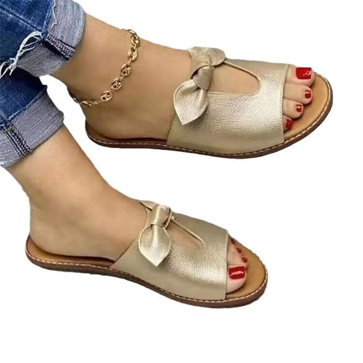 Damen modische Slip-On Sandalen mit verspieltem Schleifendetail EB