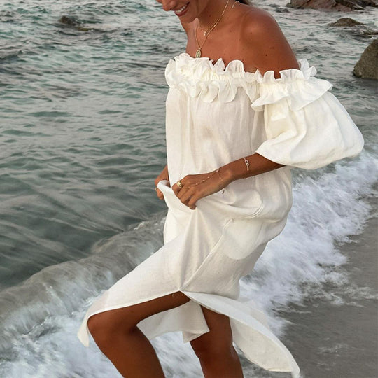 Damen Off-Shoulder Sommerkleid mit Rüschendetails EB