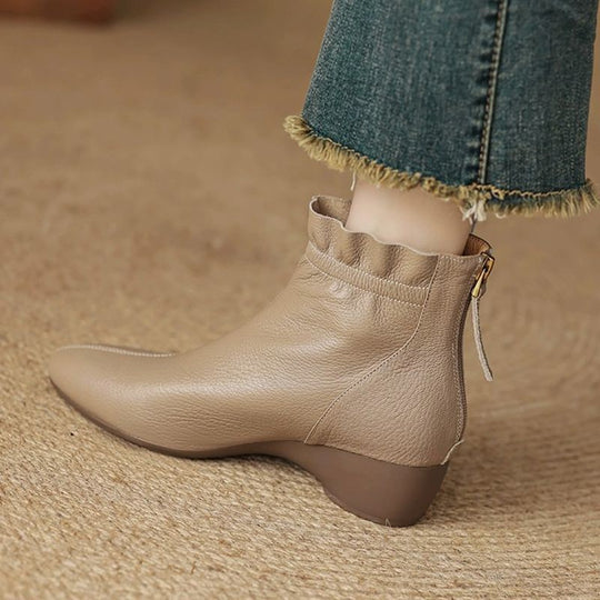Damen Elegante Ankle Boots mit Rüschenrand und seitlichem Reißverschluss EB