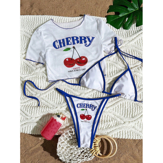 Damen Crop-Top Bikini-Set mit sportlichem Schnitt und Brasil-Print EB