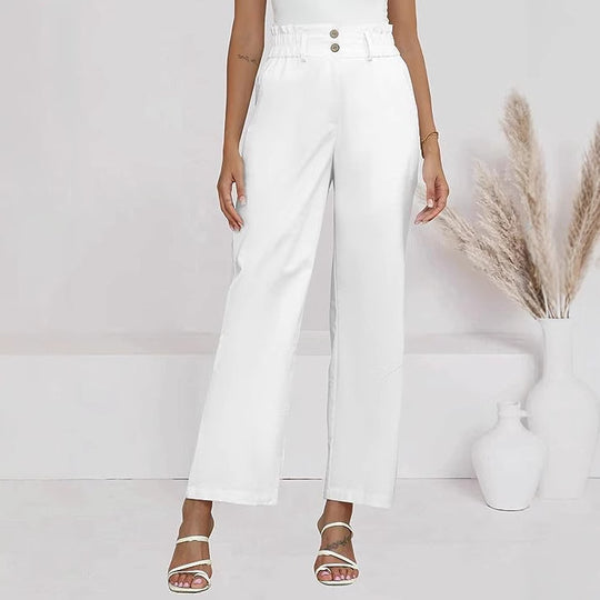Damen Bequeme Weit geschnittene Hose mit elastischem Bund und Knopfdetails EB