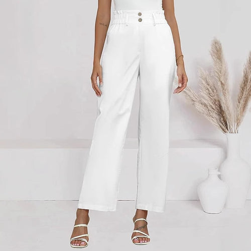 Damen Bequeme Weit geschnittene Hose mit elastischem Bund und Knopfdetails EB