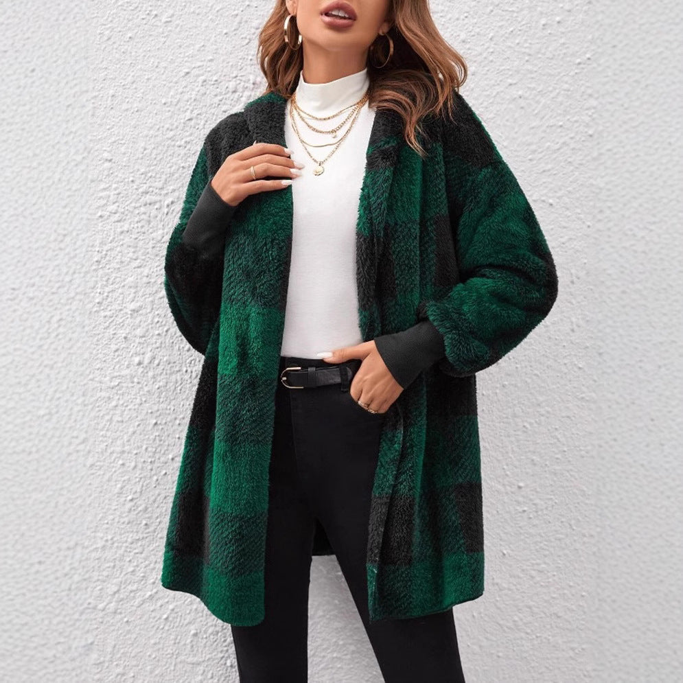 Damen Kuschelige Karojacke mit weichem Material und lässiger Passform EB
