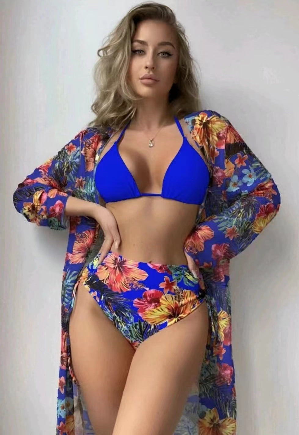 Damen Bunter Bikini mit selbstbewusster Hochbund-Hose und transparenter Strandsch cover EB
