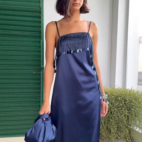 Damen Maxikleid mit schimmernden Pailletten und tranchierendem Saum EB