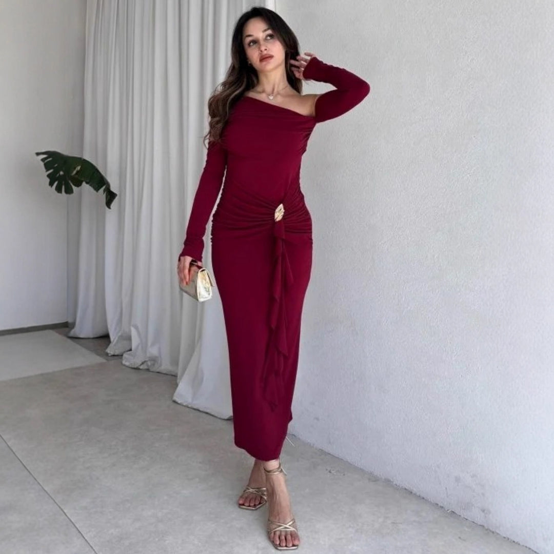 Damen elegantes Wickelkleid mit asymmetrischem Design und raffinierten Drapierungen EB