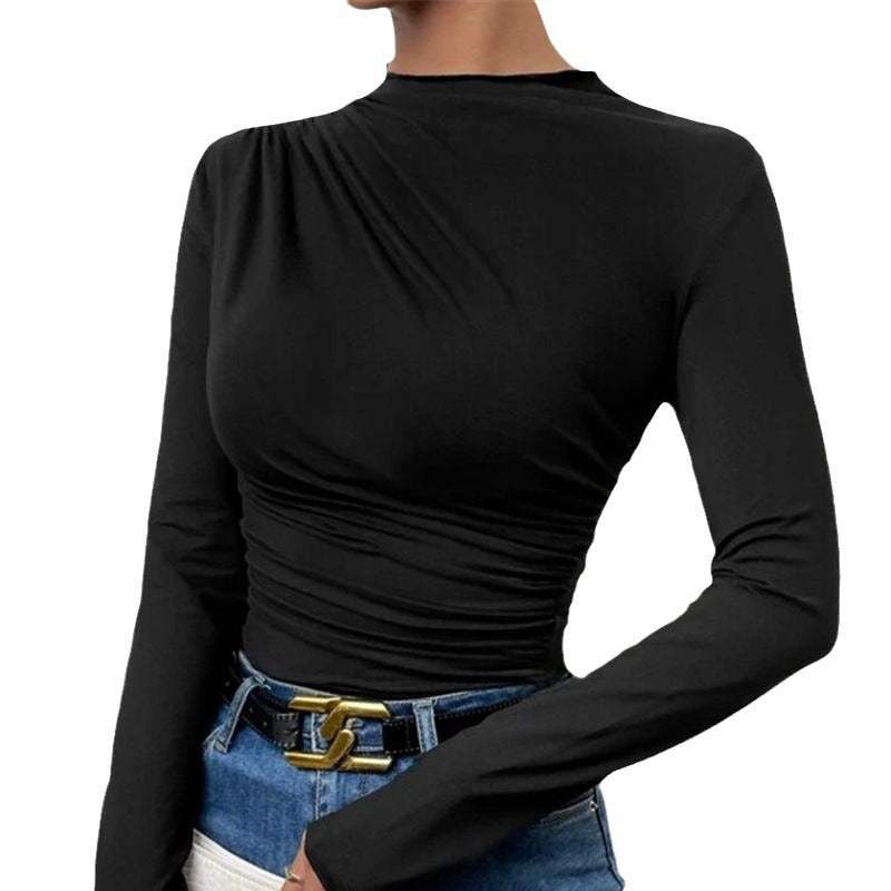 Damen nan tailliertes Langarmshirt mit seitlicher Raffung und weiter Schulterpartie EB
