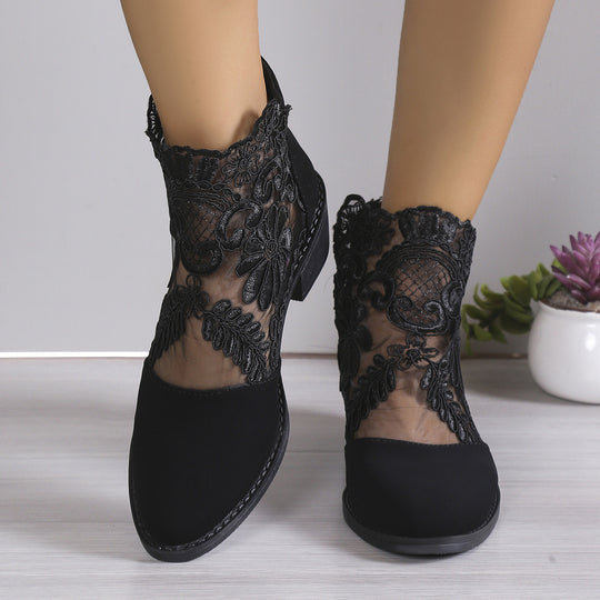 Damen modische Stiefeletten mit aufwendiger Spitzendecke EB