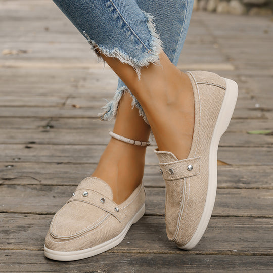 Damen Mokassin-Schuhe aus hochwertigem Denim mit dekorativen Metallakzenten EB
