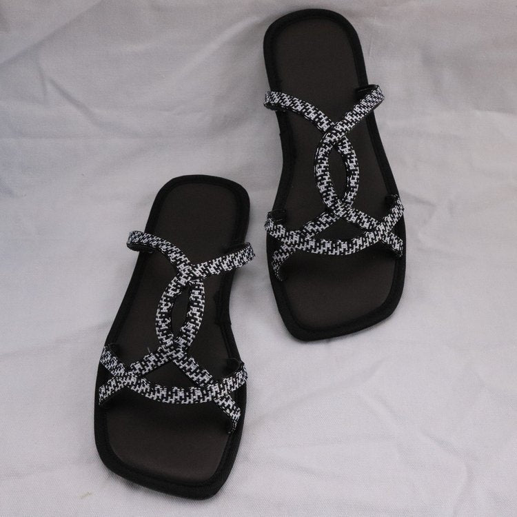 Damen Zehentrenner-Sandalen mit modischem Überkreuz-Design und ergonomischem Fußbett EB