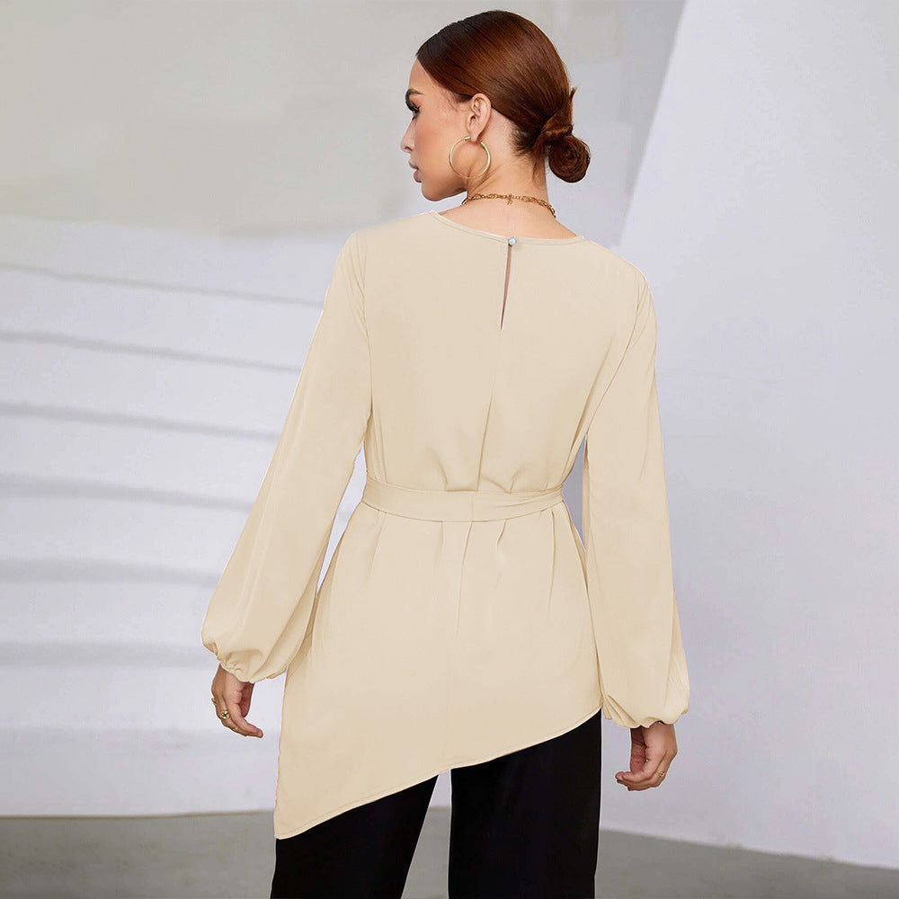 Damen asymmetrische Tunika-Bluse mit Ballonärmeln und Taillengürtel Eichborn Berlin
