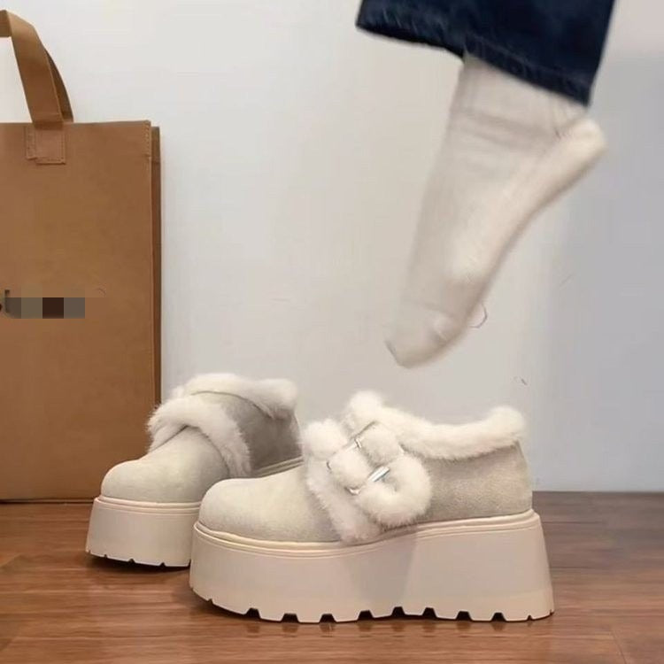 Damen Flauschige Plateau-Clogs mit weichem Fußbett und modischer Schnalle EB