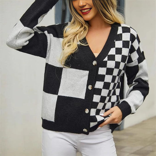 Damen Cardigan mit modischem Karomuster EB