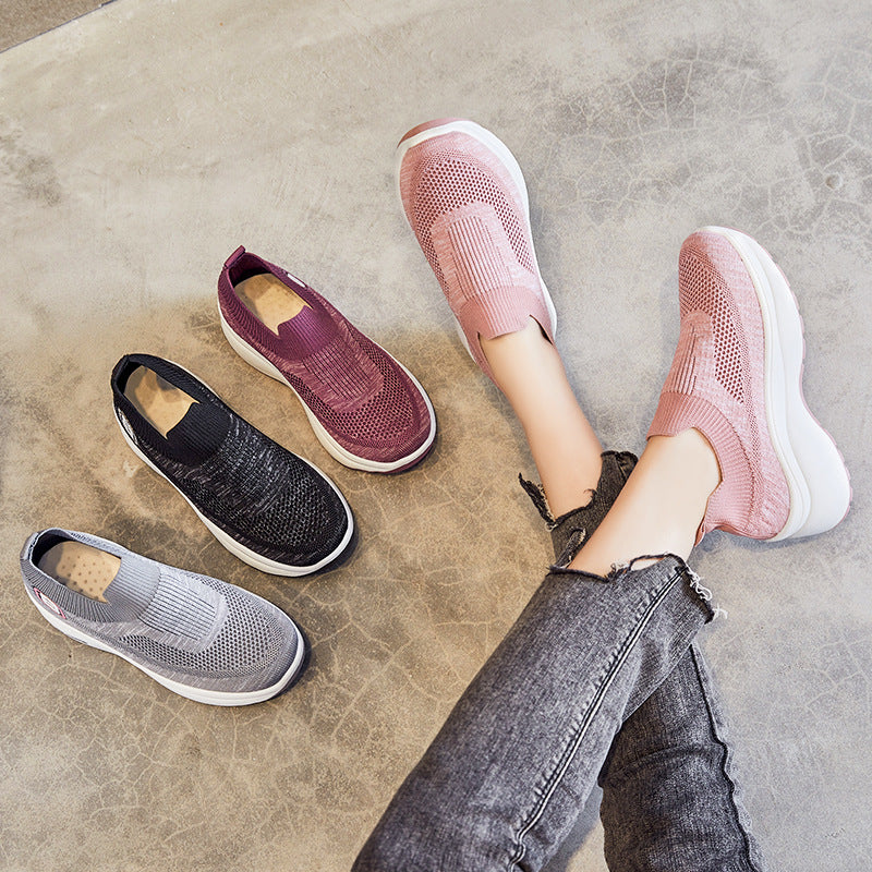 Damen nan atmungsaktive Strick-Sneaker mit Plateau-Sohle und elastischer Sockenkonstruktion EB