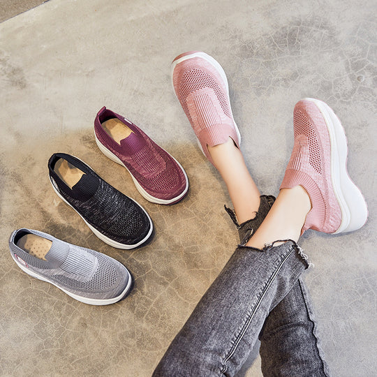 Damen nan atmungsaktive Strick-Sneaker mit Plateau-Sohle und elastischer Sockenkonstruktion EB