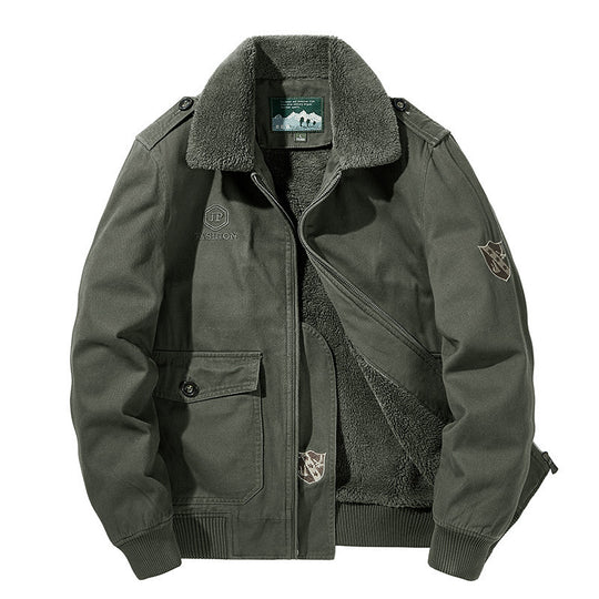 Herren Bomber-Fieldjacke mit durchgehendem Sherpa-Futter, Schulterklappen und verdecktem Zwei-Wege-Reißverschluss EB
