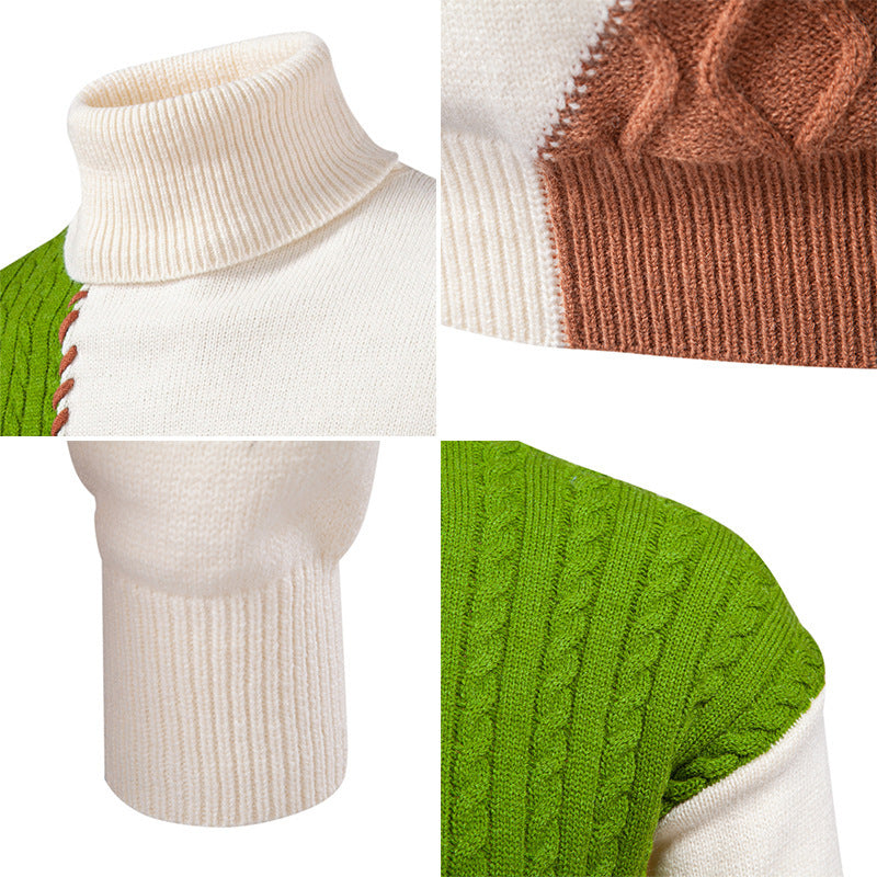 Herren Rollkragenpullover mit geometrischem Zopfmuster und kontrastierenden Akzenten EB