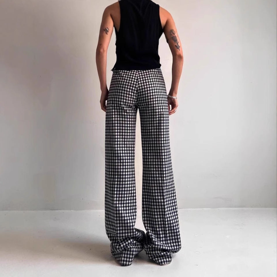 Damen Bequeme Tubenhose mit Karomuster und elastischem Bund EB