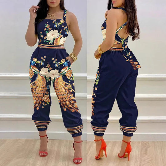 Damen Jumpsuit mit einzigartigem Denim-Print und tailliertem Schnitt EB