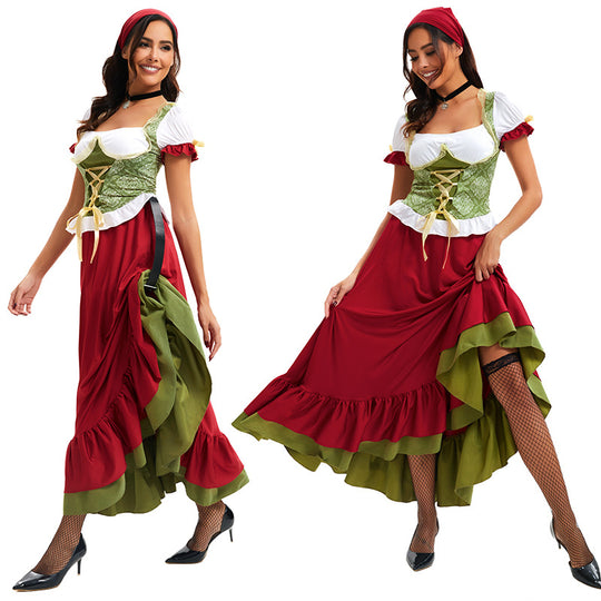Damen nan traditionelles Dirndl Trachtenkleid Ensemble mit verstellbarem Corsagenmieder und langem Stufenrock EB
