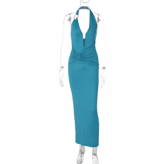 Damen Elegantes Maxikleid mit tiefem V-Ausschnitt und innovativen Drapierungen EB