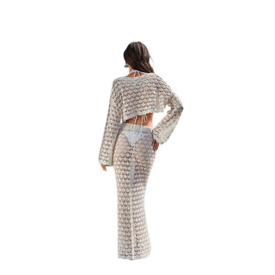 Damen Häkel-Set mit Crop-Top und Maxi-Rock EB