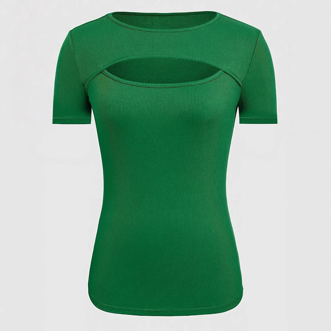Damen kurzärmliges Oberteil mit trendischem Cut-Out-Design EB