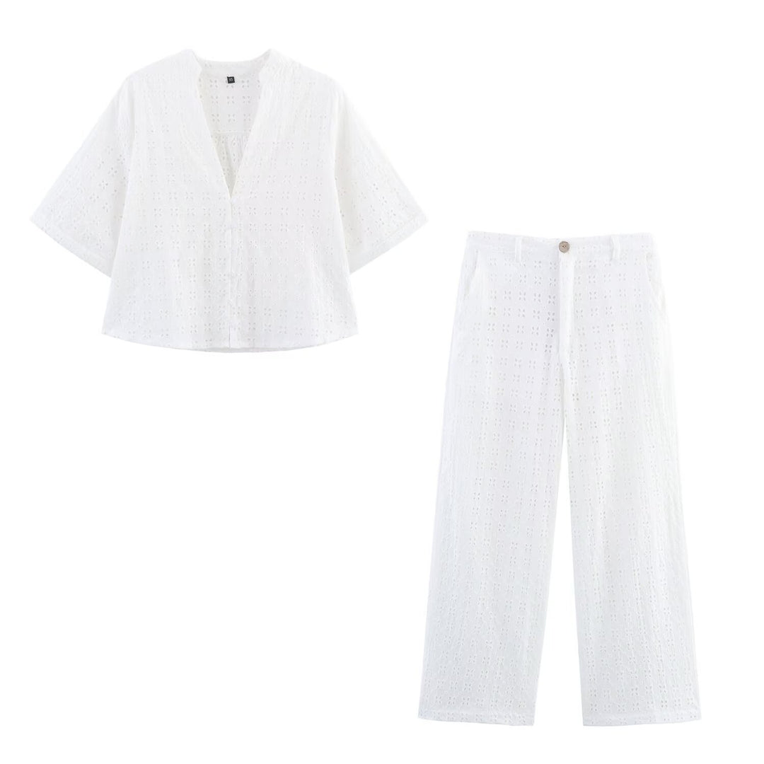 Damen luftiges Set mit broderie anglaise und weit geschnittenem Oberteil EB