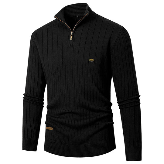 Herren Pullover mit modernem Reißverschluss und Rippenstruktur EB