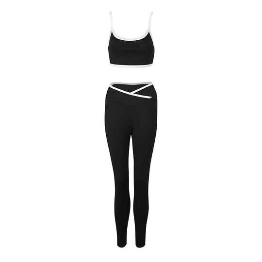 Damen Sportliches Set mit engem Oberteil und hoch geschnittenen Leggings EB