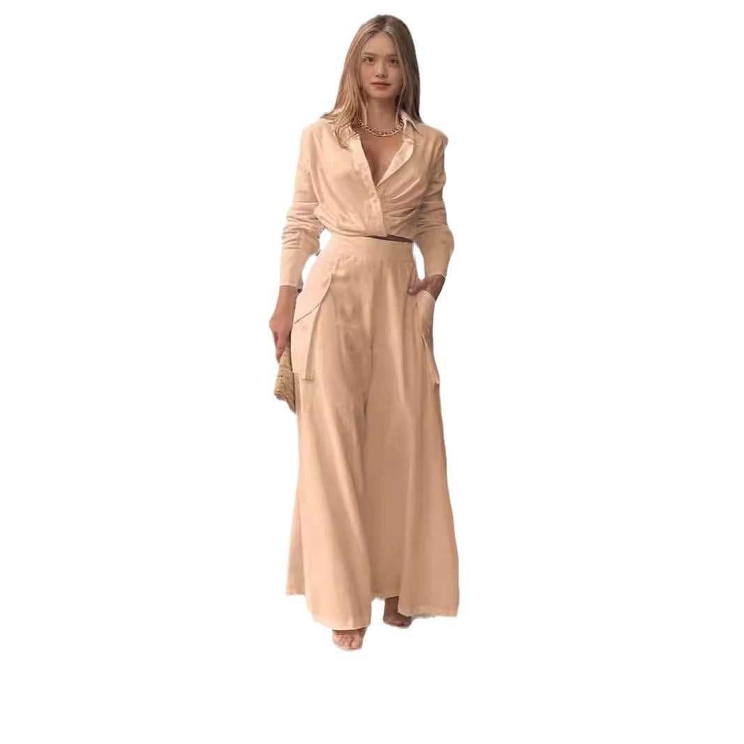 Damen Elegantes Oberteil mit weitem Schnitt und passenden Palazzo-Hosen EB