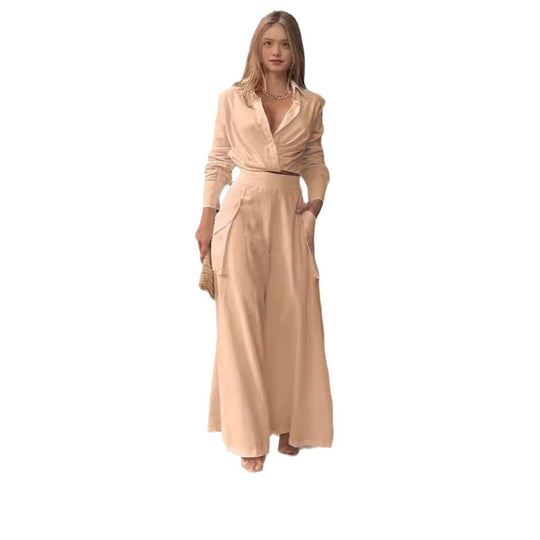 Damen Elegantes Oberteil mit weitem Schnitt und passenden Palazzo-Hosen EB