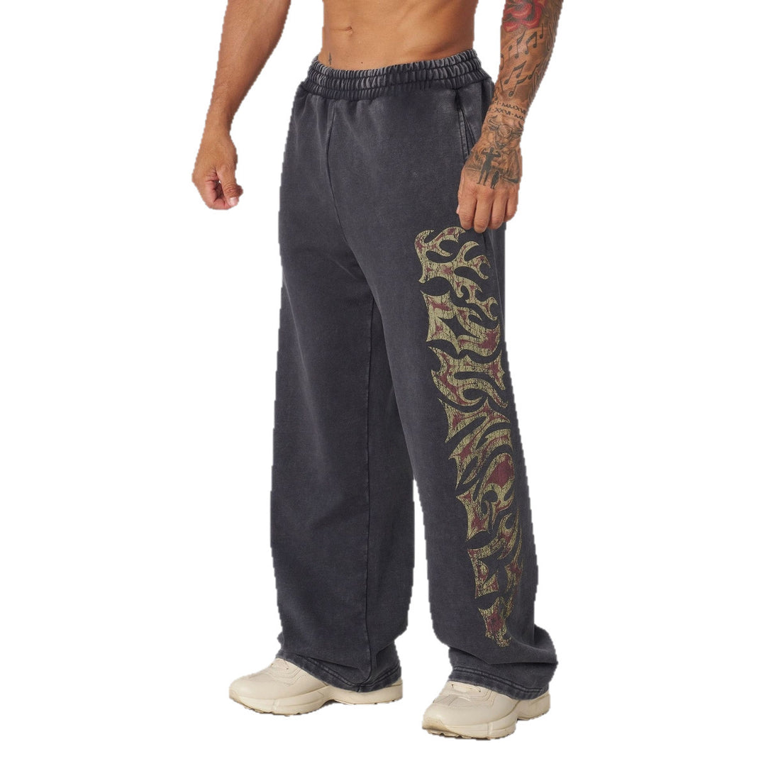 Herren nan weite Jogginghose mit elastischem Bund, Seitentaschen und detailreichem Schädel- und Rosenmotiv EB