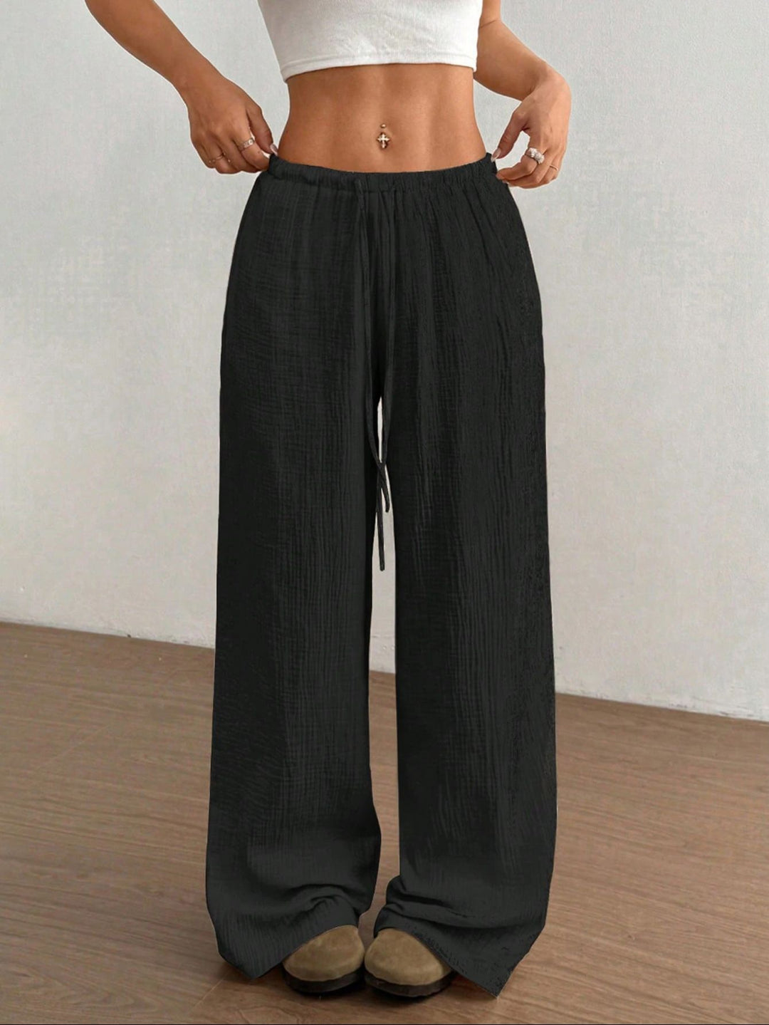 Damen weite, glänzende Palazzo-Hose EB