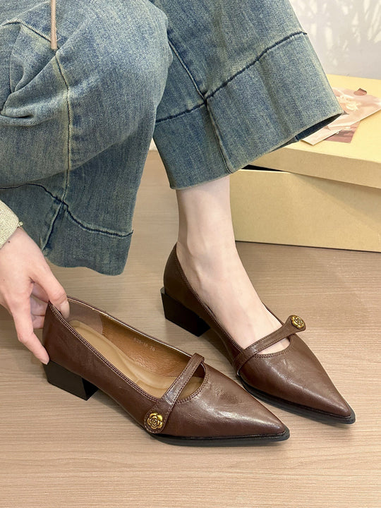 Damen elegante Ballerinas mit modischen Riemen und komfortablem Blockabsatz EB
