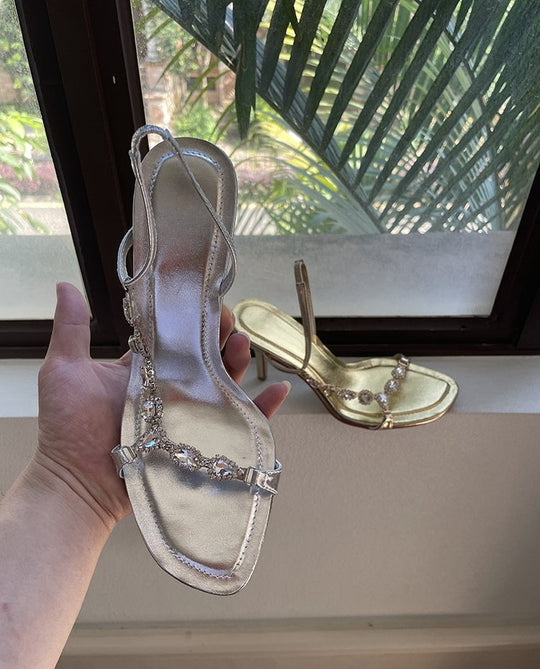Damen elegante Strass-Sandalen mit hohem Absatz EB