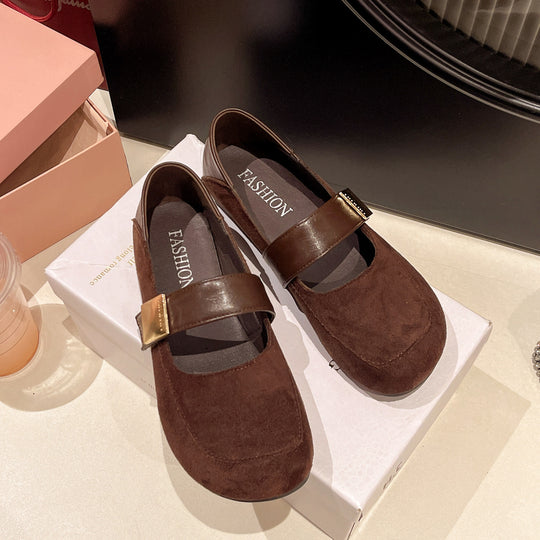 Damen Ballerina-Schuhe mit modischer Schnalle und weichem Wildlederoberteil EB