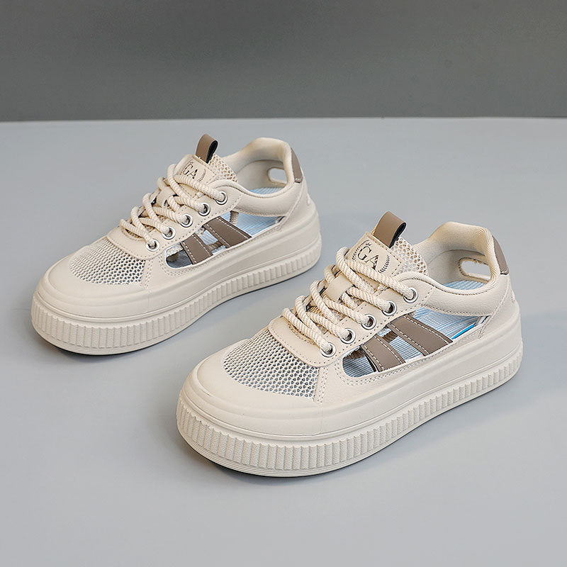 Damen Sportliche Plateau Sneakers mit atmungsaktiver Mesh-Konstruktion und rutschfester Laufsohle EB