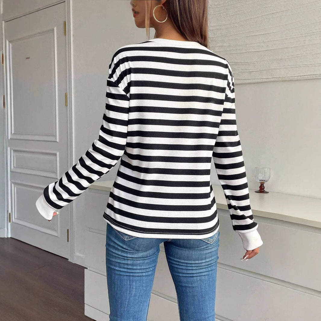 Damen Sweatshirt mit floralem Design und gestreiftem Muster EB