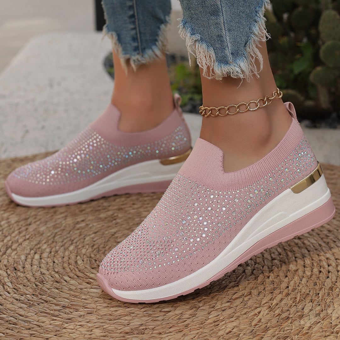 Damen  Strick Slip-On Sneaker mit funkelndem Strassbesatz, elastischem Einstieg und dämpfender Plateausohle EB