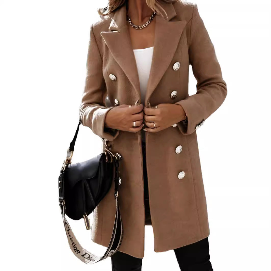 Damen Eleganter und warmer Wollmantel mit doppelter Knopfreihe EB