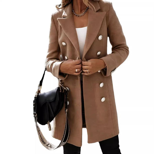 Damen Eleganter und warmer Wollmantel mit doppelter Knopfreihe EB