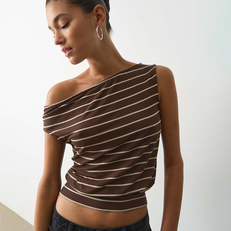 Damen asymmetrisches Oberteil mit modischem Streifenmuster EB